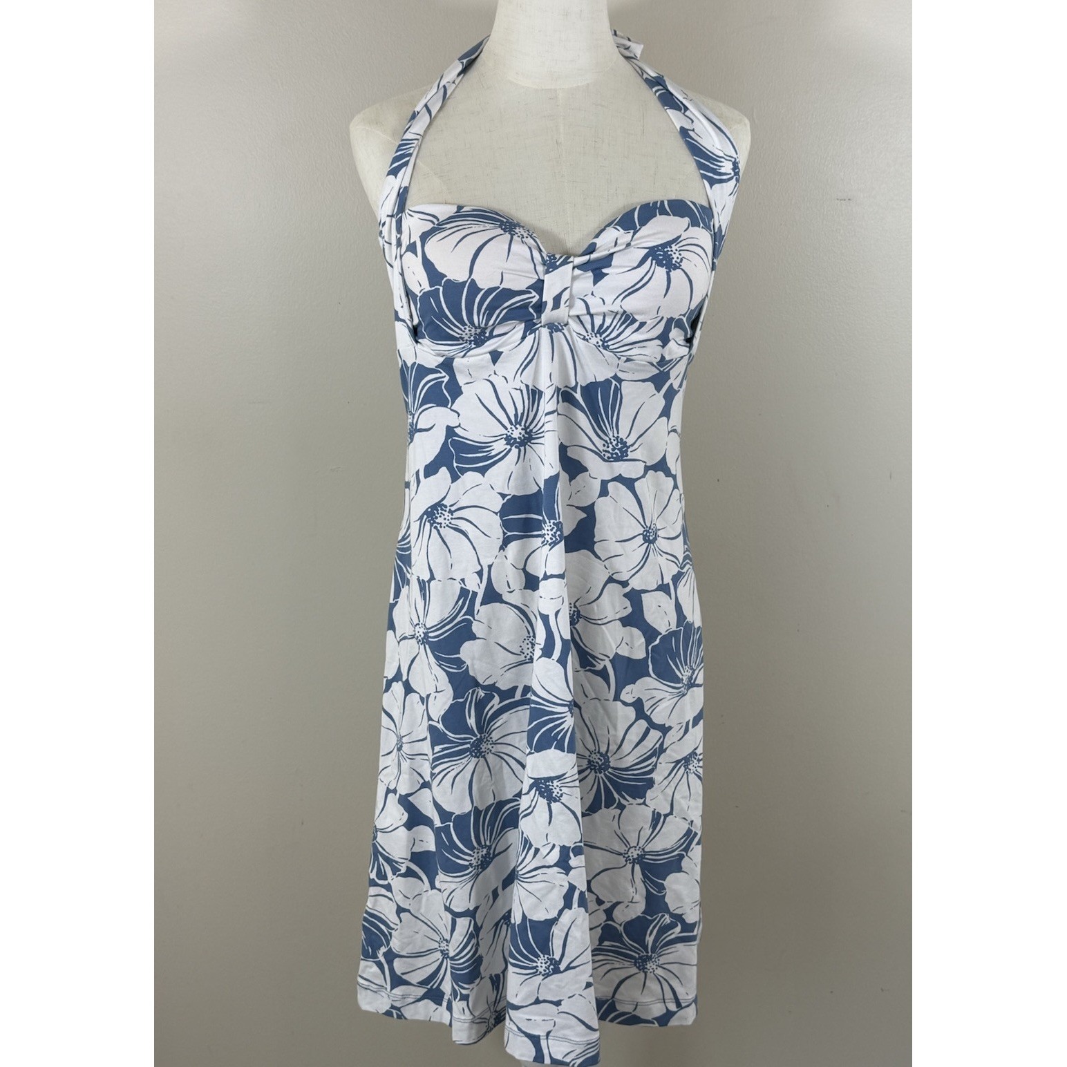 Tommy Bahama Halter Sundress Women M Blue White Floral Tropical Resort Dress